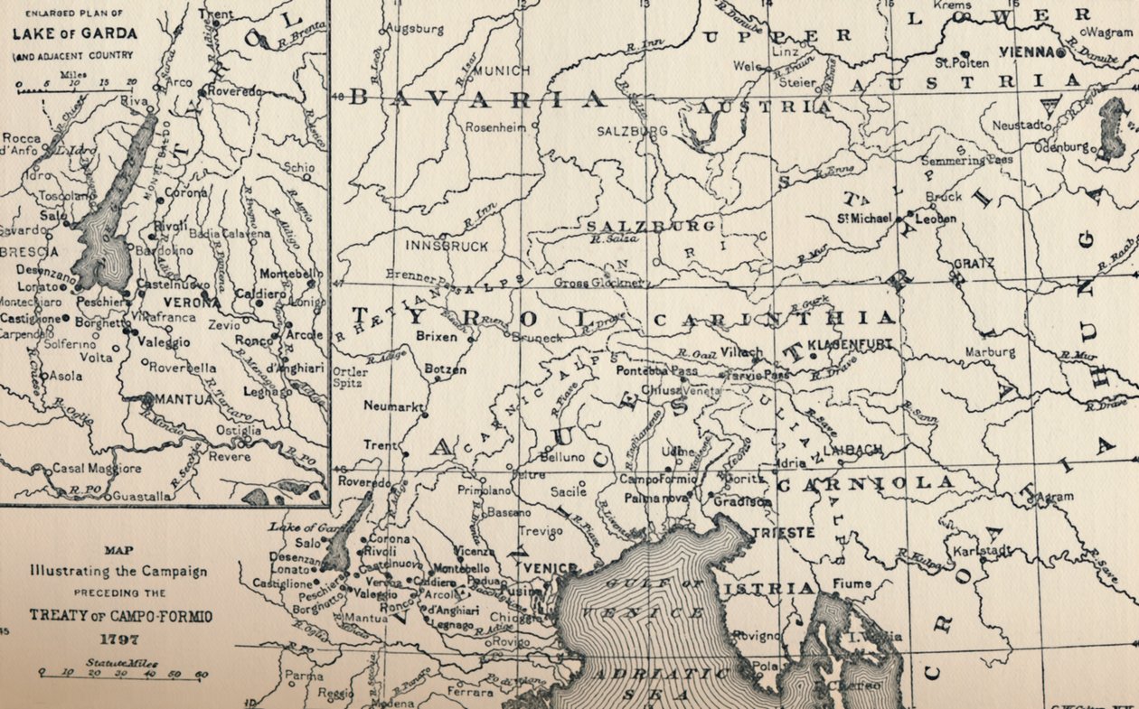 Carte Illustrant la Campagne Précédant le Traité de Campo-Formio, 1797, 1896 - Unbekannt