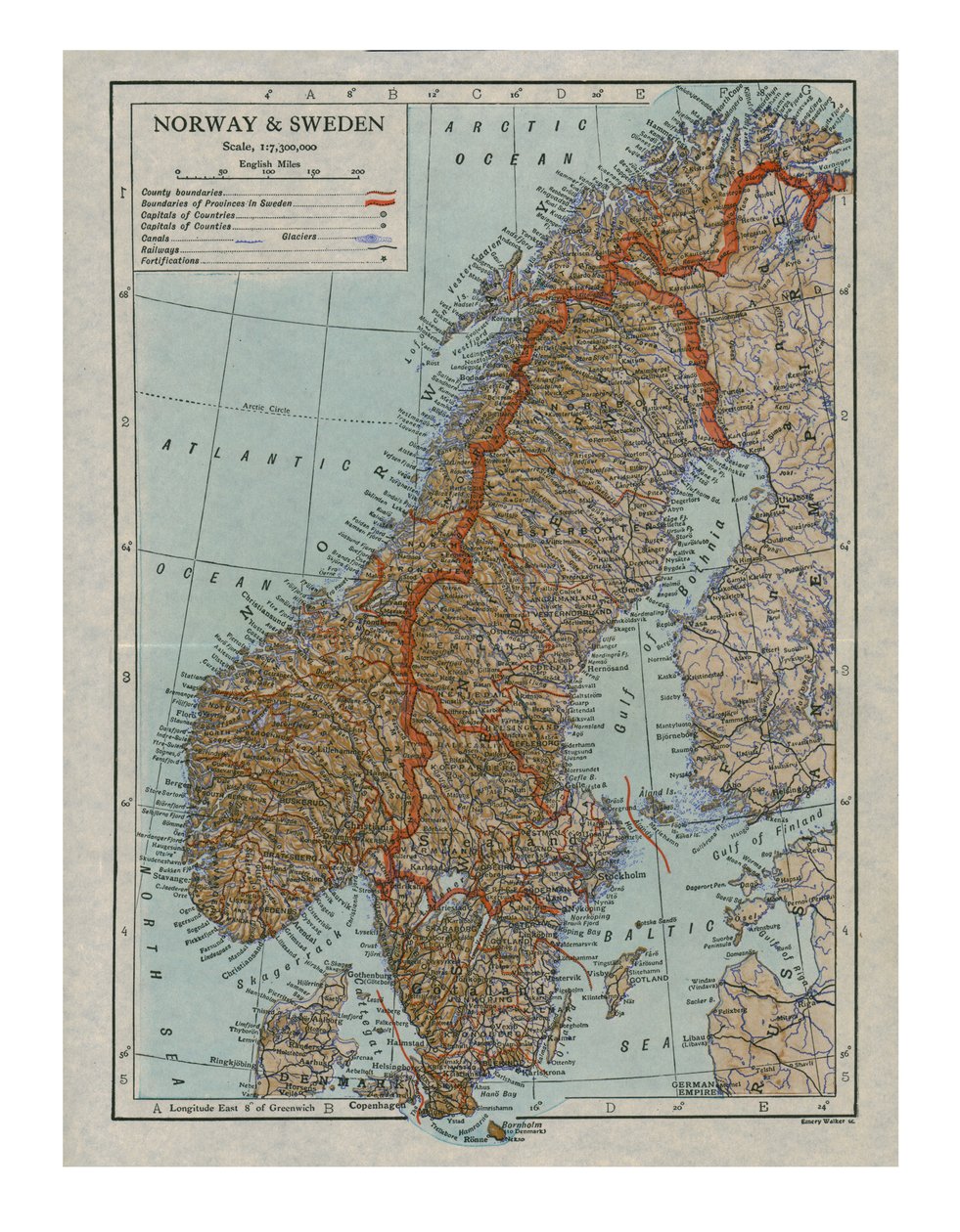 Carte de la Norvège et de la Suède, c19e siècle - Unbekannt