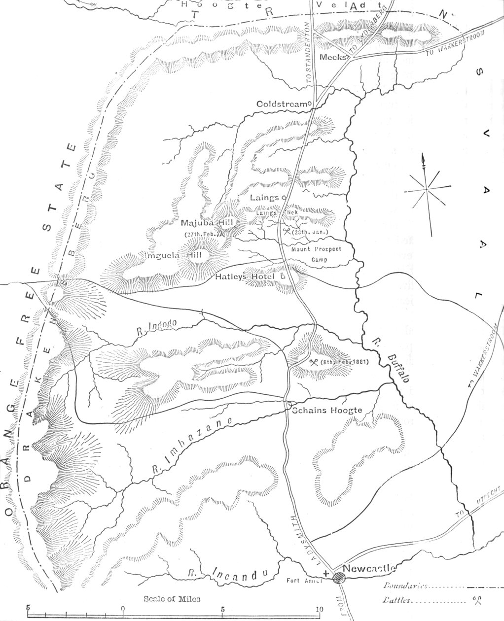 Carte du pays entre Newcastle et le Transvaal, vers 1880 - Unbekannt