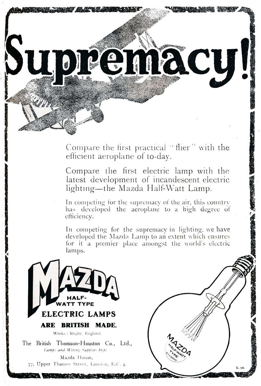 Publicité pour les lampes électriques Mazda Half-Watt Type, 1919 - Unbekannt