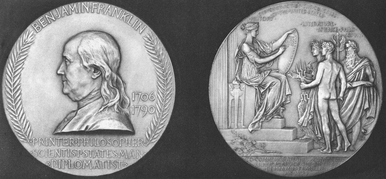 Médaille frappée pour commémorer le 200e anniversaire de la naissance de Benjamin Franklin - Unbekannt