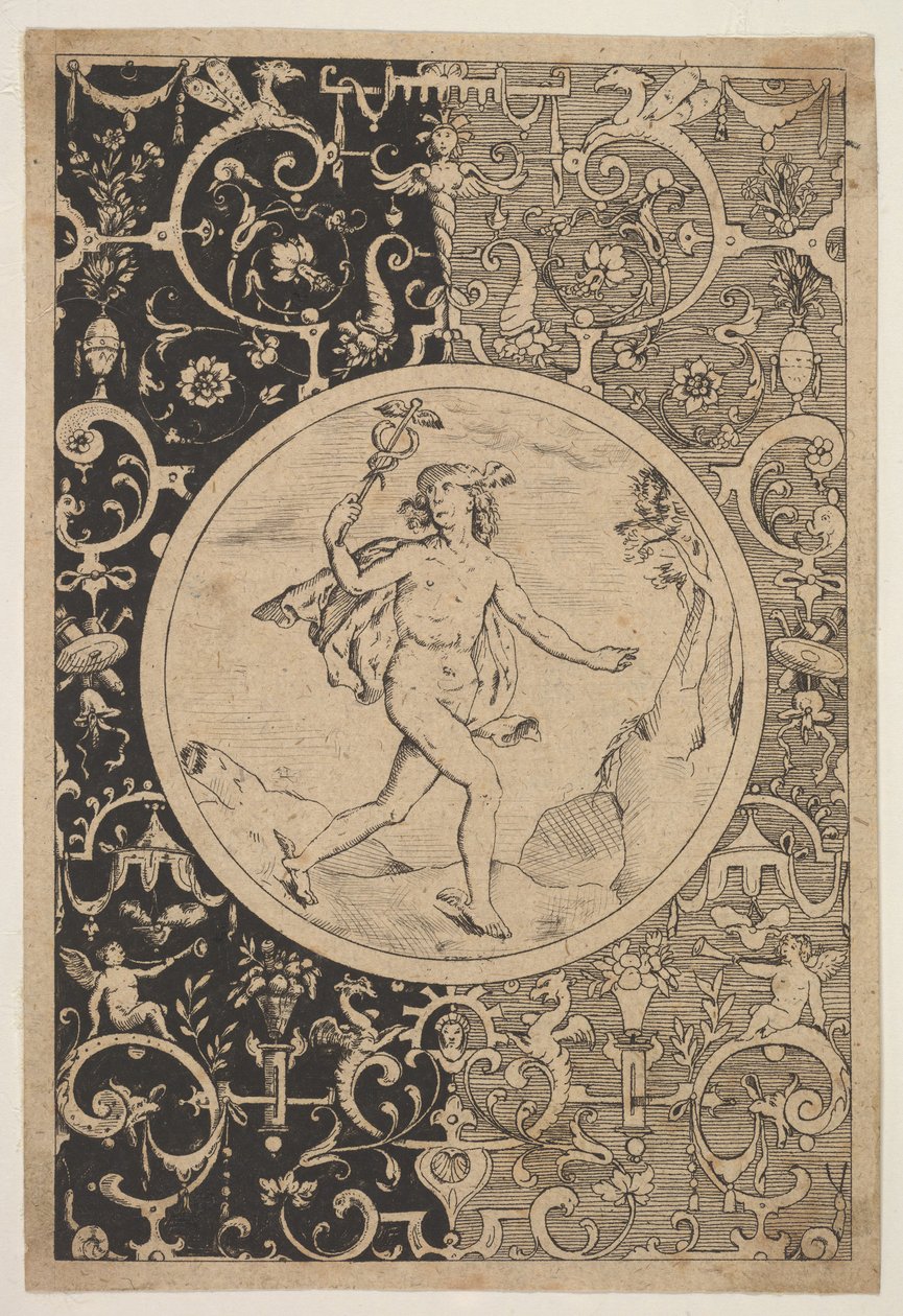 Mercure dans un cadre décoratif avec grotesques, vers 1600-1630 - Unbekannt