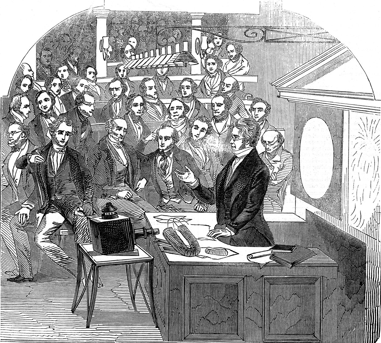 Michael Faraday donnant une conférence sur l
