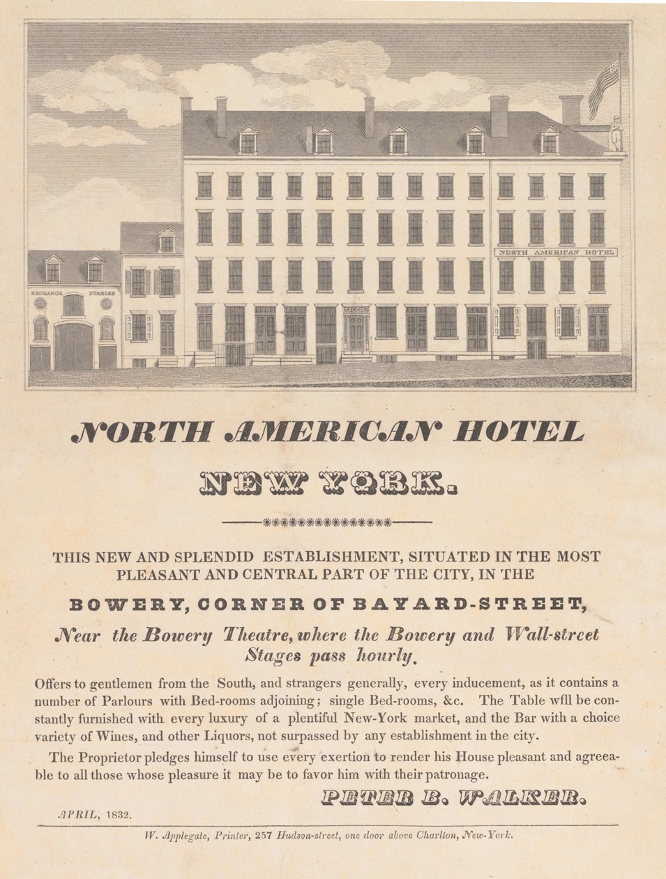 Hôtel North American, New York, avril 1832 - Unbekannt