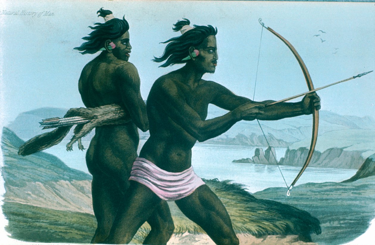 Indiens de San Francisco en Amérique du Nord chassant avec des arcs et des flèches, vers 1840 - Unbekannt