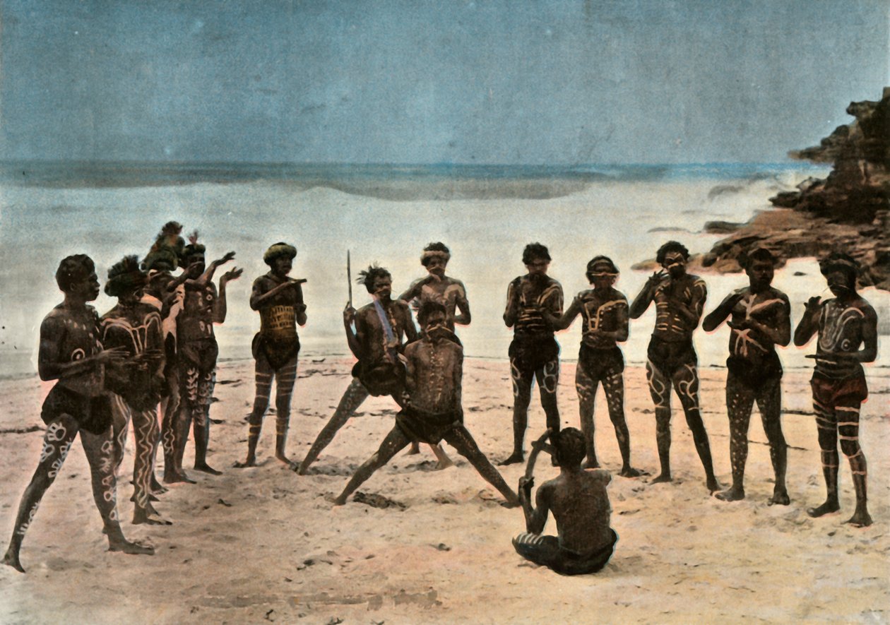 Nouvelle-Guinée. Danse des Papous bariolés, Papouasie-Nouvelle-Guinée. Danse tribale papoue, 1900 - Unbekannt