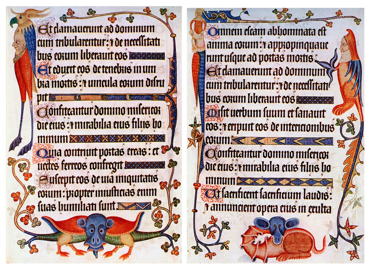 Page de texte illustré du psautier de Luttrell, vers 1300-1340, vers 1900-1920 - Unbekannt