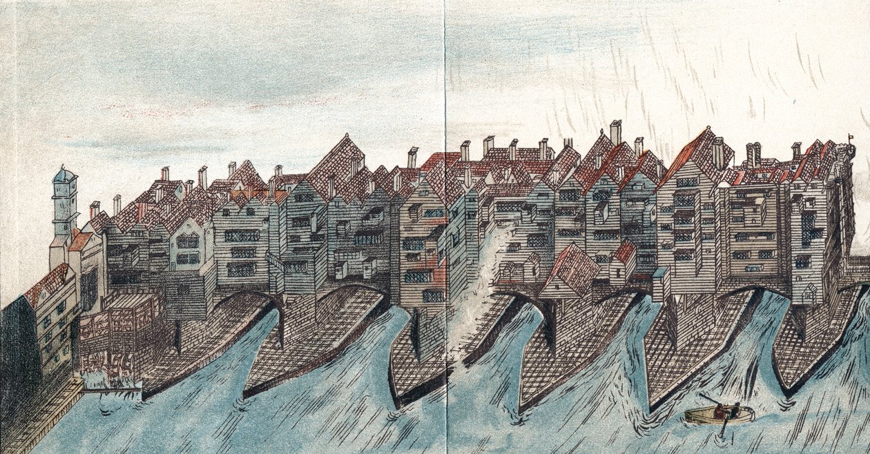 Partie du vieux pont de Londres, vers 1600 - Unbekannt