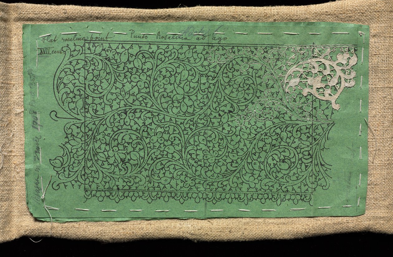 Motif pour dentelle avec petite section de dentelle plate vénitienne travaillée dessus, 17e siècle - Unbekannt
