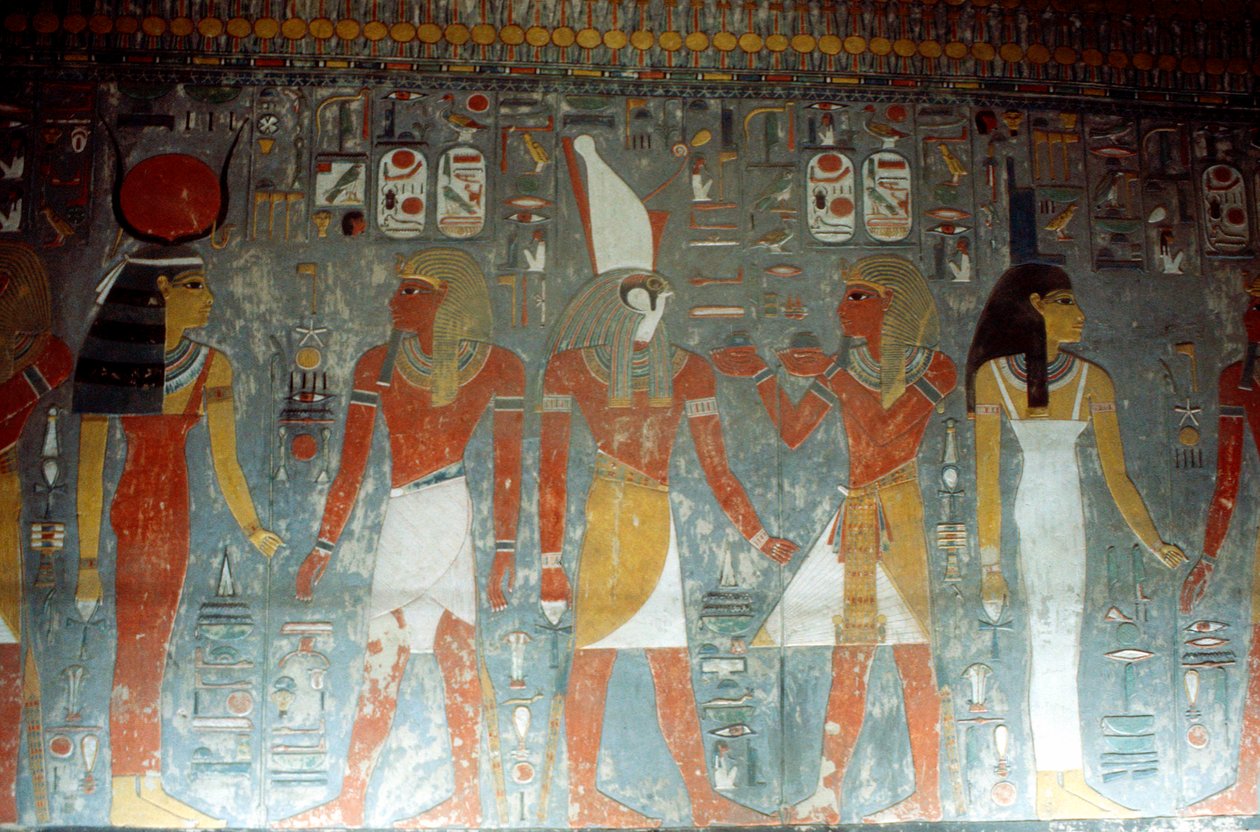 Pharaon Horemheb avec la déesse Isis et le dieu Horus, Égypte ancienne, 14ème siècle av. J.-C. - Unbekannt