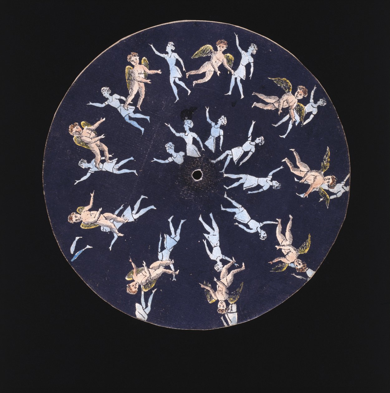Disque de phénakistiscope montrant un cupidon et deux filles, vers 1830 - Unbekannt