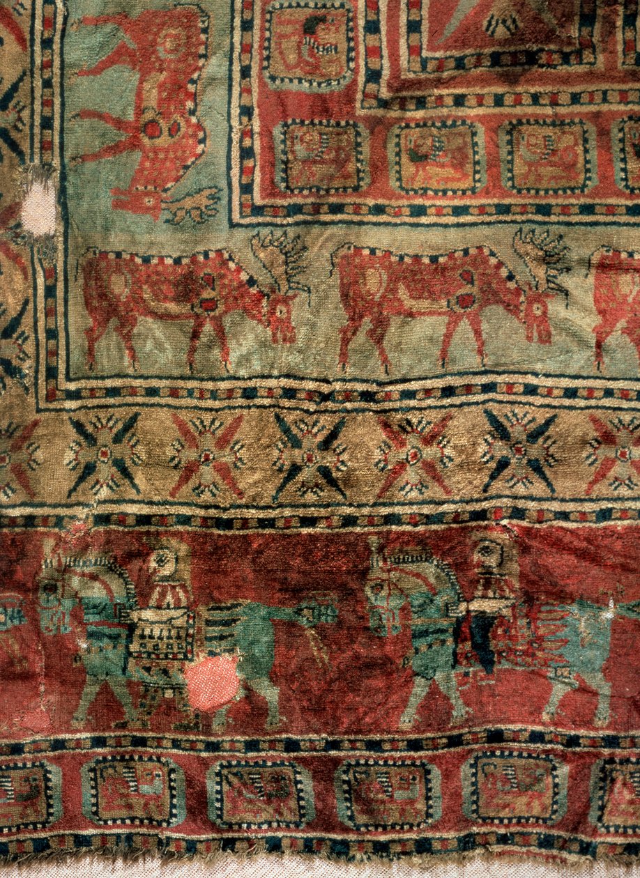 Détail de tapis à poils : Daims et cavaliers, 5e-4e siècle av. J.-C. - Unbekannt