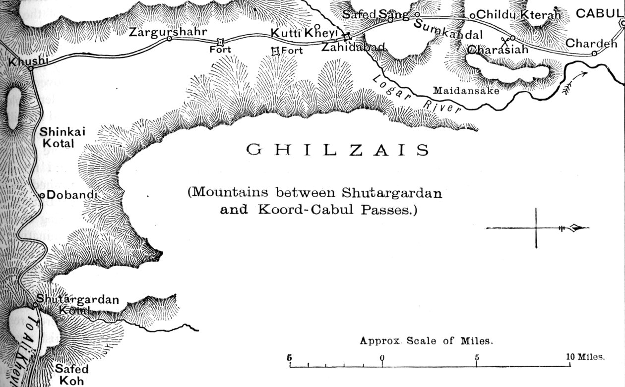Plan de la route du col de Shutargardan à Kaboul, vers 1880 - Unbekannt