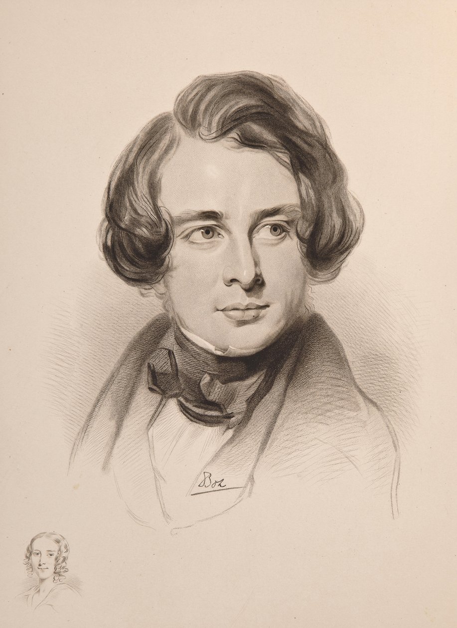 Portrait de Charles Dickens. Croquis de la sœur de Dickens, Fanny, en bas à gauche - Unbekannt