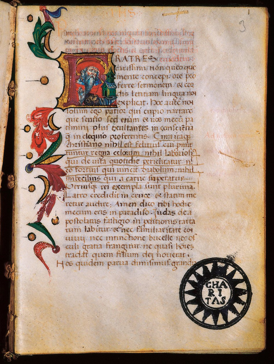Représentation de Saint Jérôme (347-420), page illuminée tirée de "Opuscola theologica" - Unbekannt