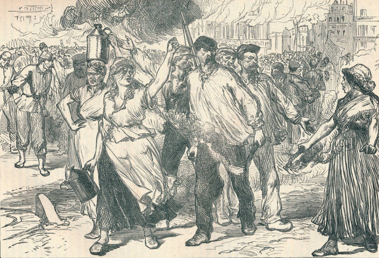 Émeutiers et pétroleuses incendiant des bâtiments publics à Paris pendant la Commune de Paris, 1871, 1906 - Unbekannt