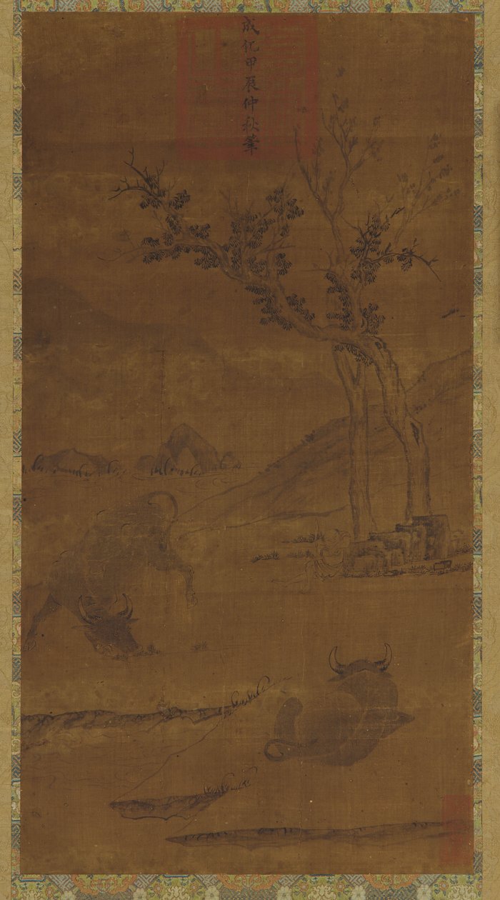 Paysage fluvial : deux buffles d