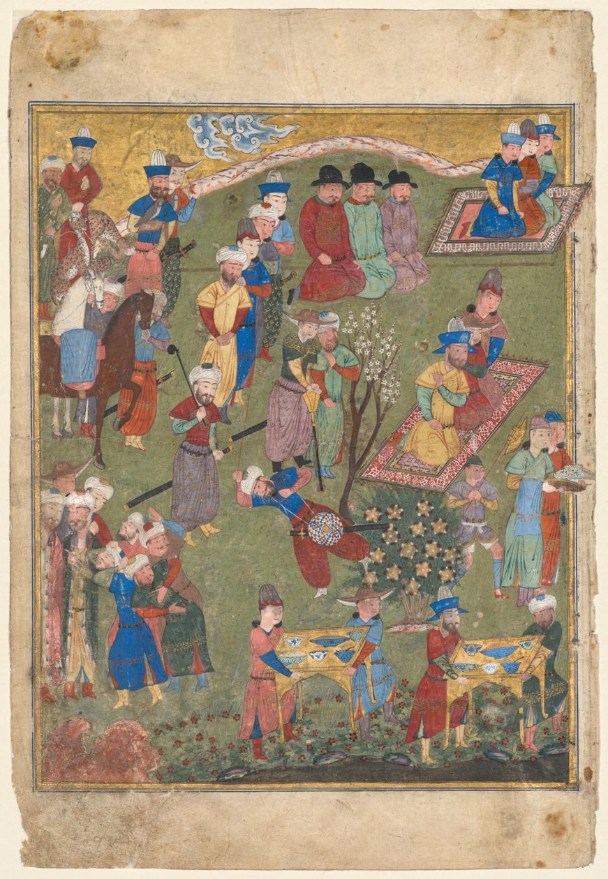 Festin royal dans un jardin recto du frontispice double page d