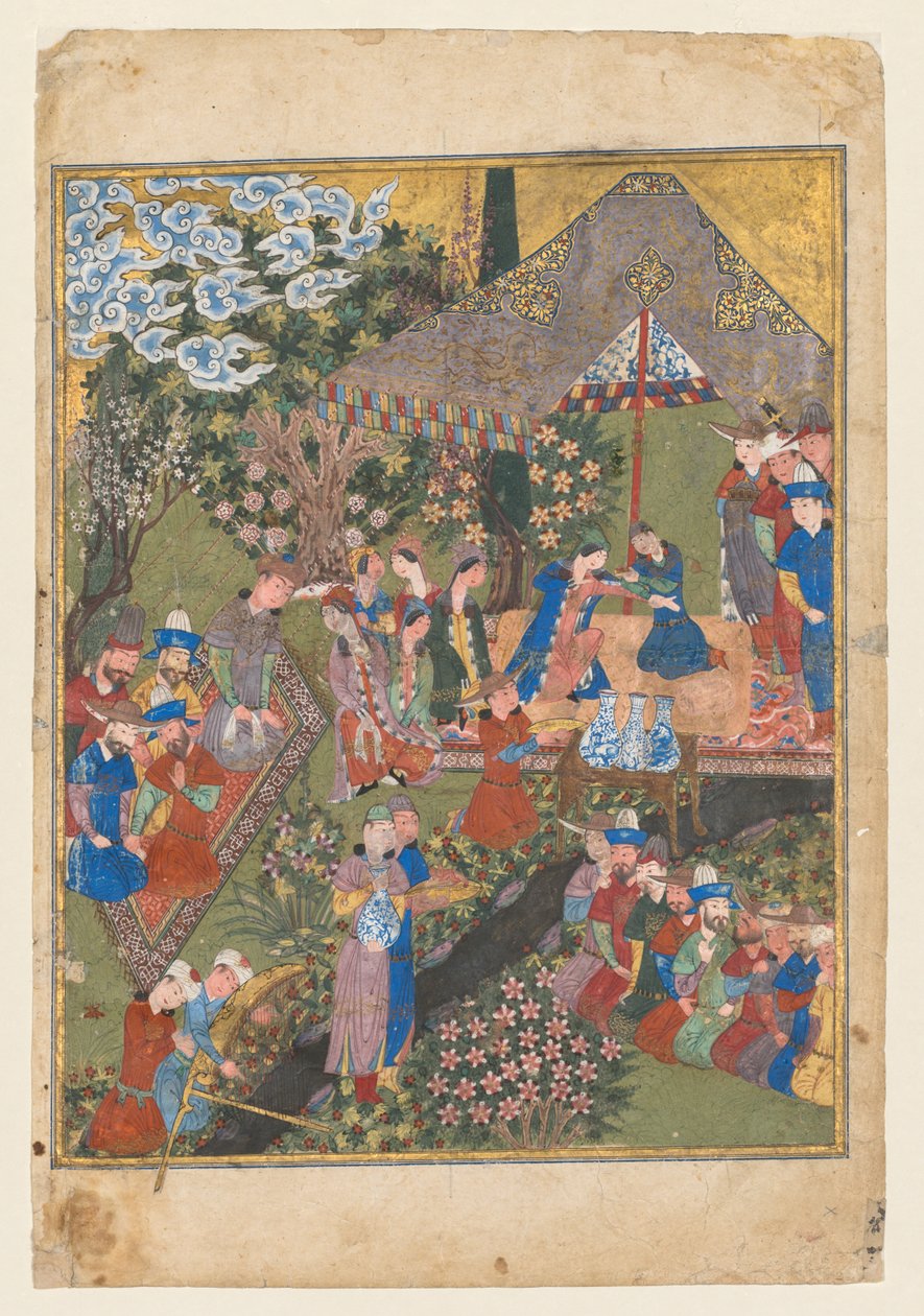 Festin royal dans un jardin, verso du folio droit de la double page frontispice..., vers 1440 - Unbekannt