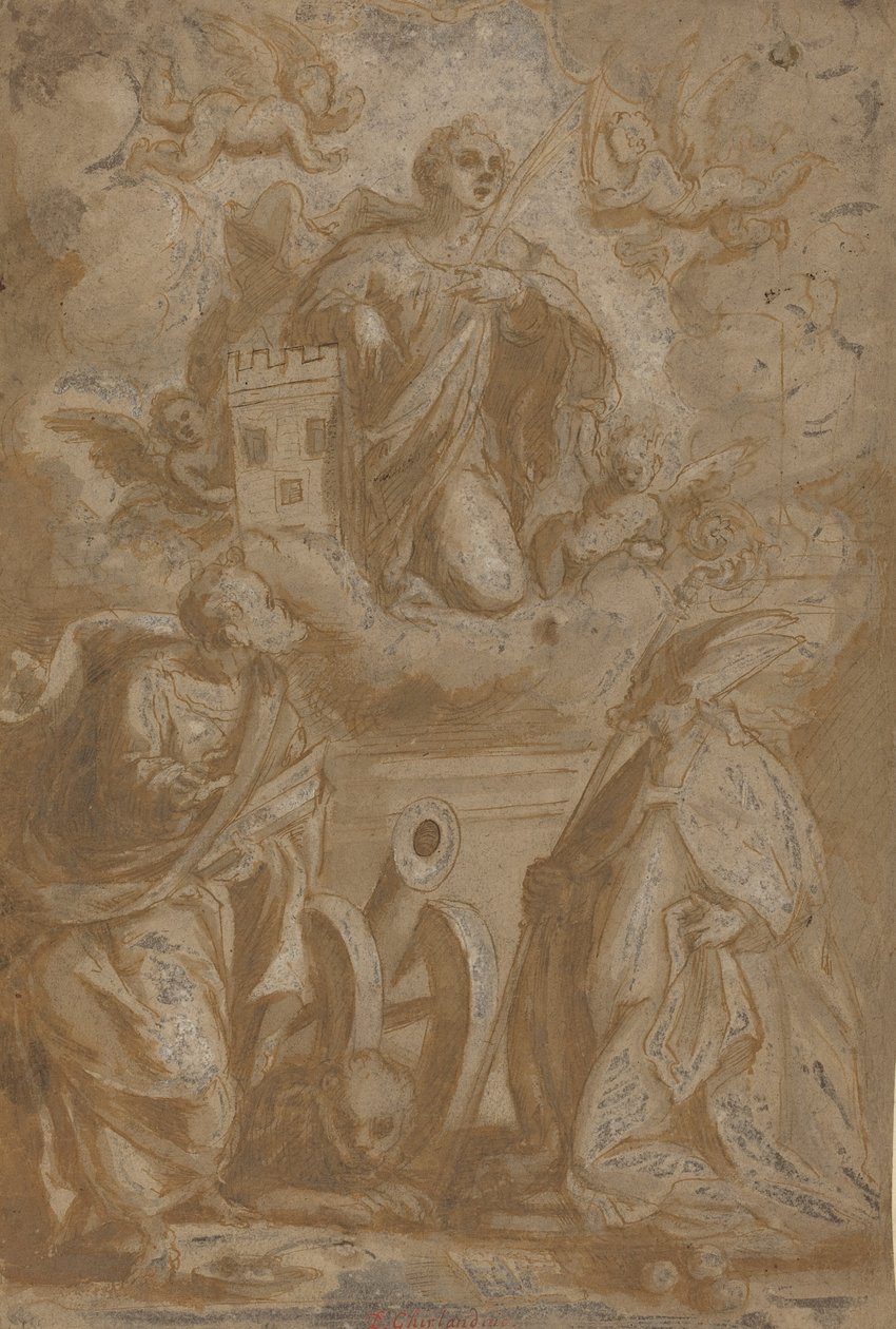 Sainte Barbe en gloire avec les saints Nicolas et Jérôme, seconde moitié du XVIe siècle - Unbekannt