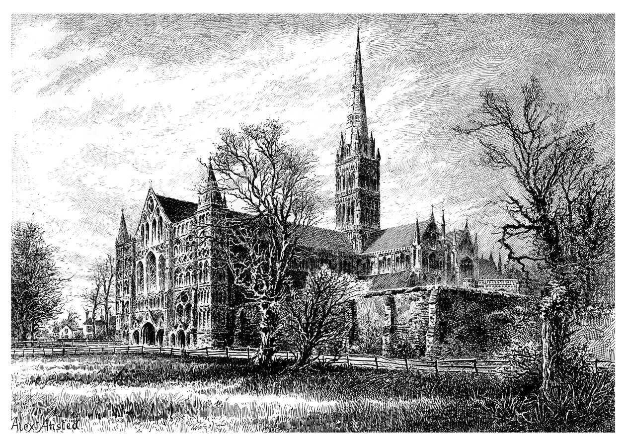 Cathédrale de Salisbury, vue du sud-ouest, 1895 - Unbekannt