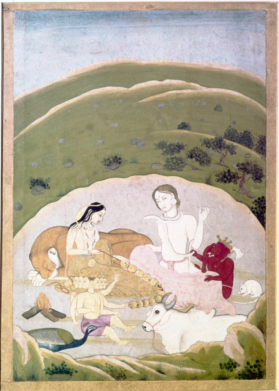 Siva et Parvati avec leurs enfants, Ganesh et Karttikgya sur le mont Kailash, vers 1745 - Unbekannt