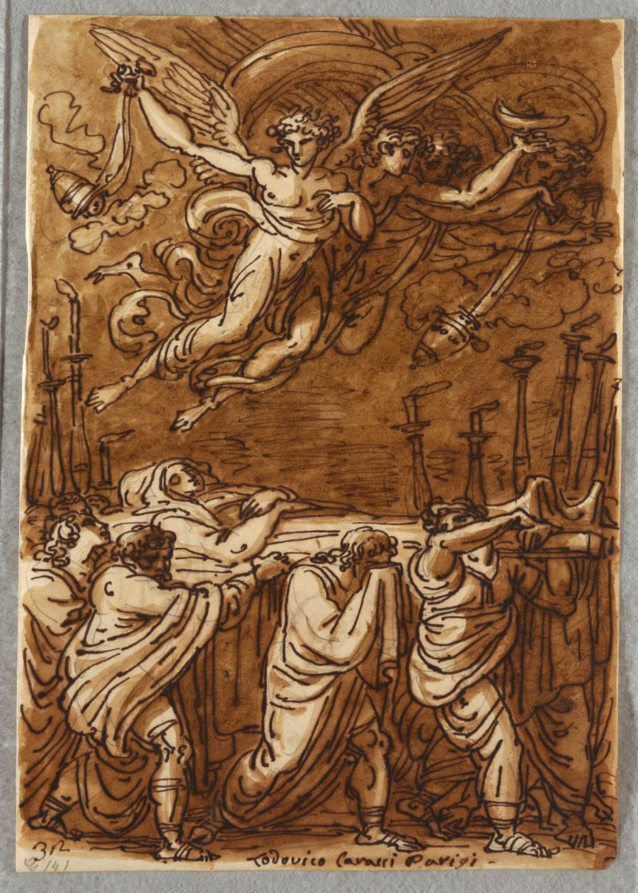Folio de Carnet de Croquis, Les Apôtres Portant le Corps de la Vierge au Tombeau, Étude d