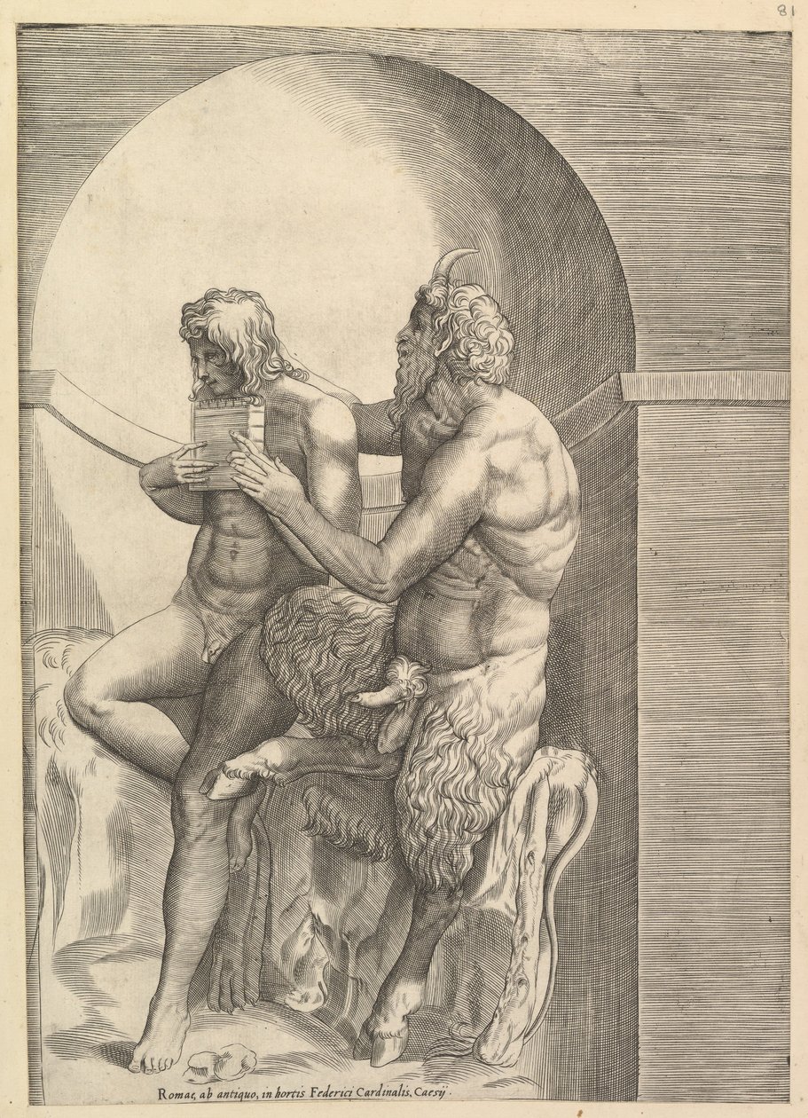 Speculum Romanae Magnificentiae: Pan enseignant au jeune Olympus à jouer de la flûte, vers 1540-80 - Unbekannt