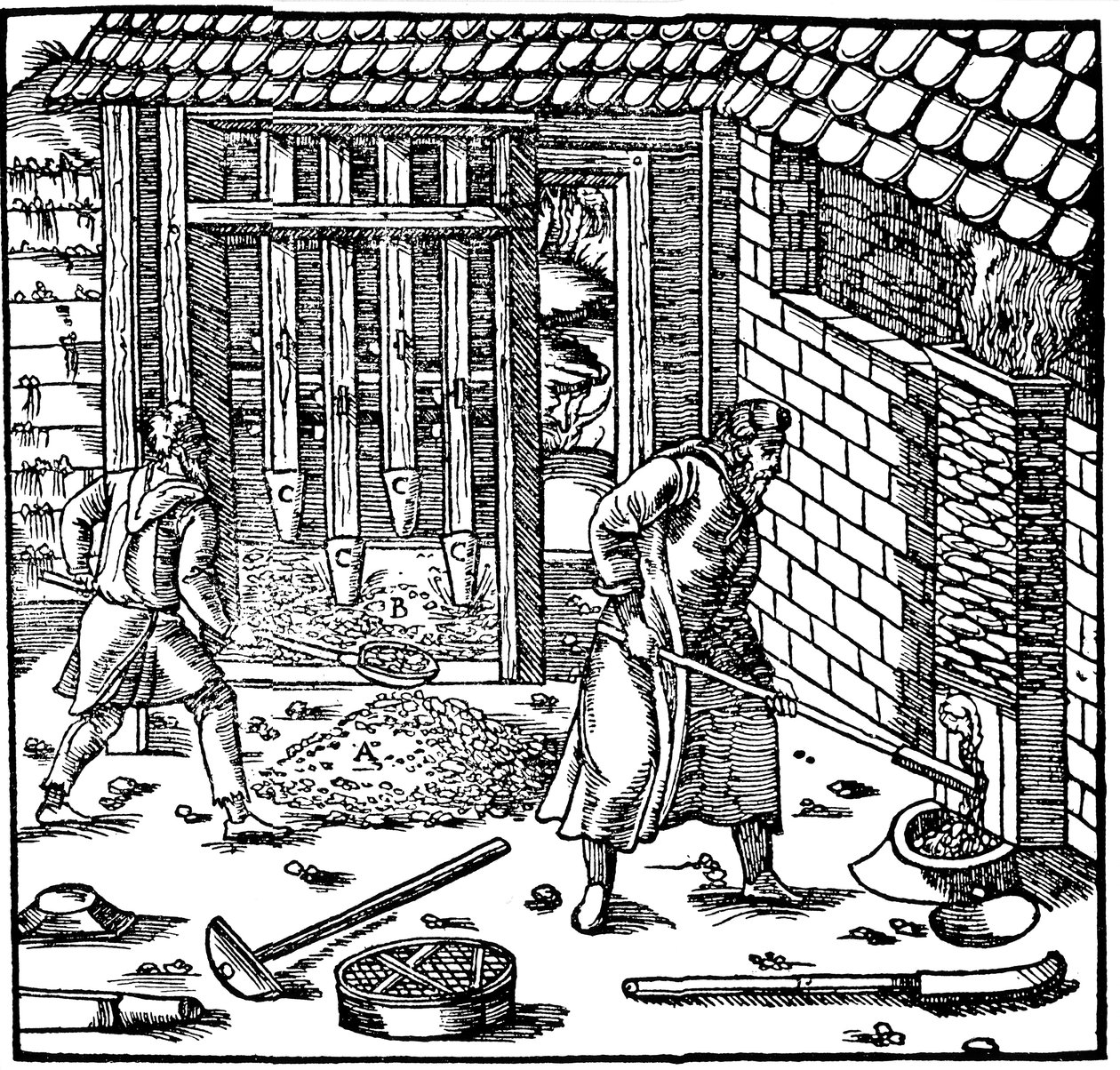 Triage et grillage du minerai pour extraire le métal, 1556 - Unbekannt