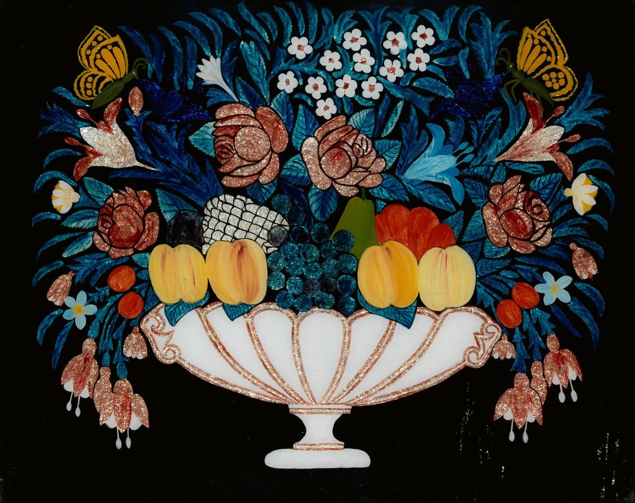 Nature morte - Fleurs et fruits dans un bol blanc et rose - Unbekannt