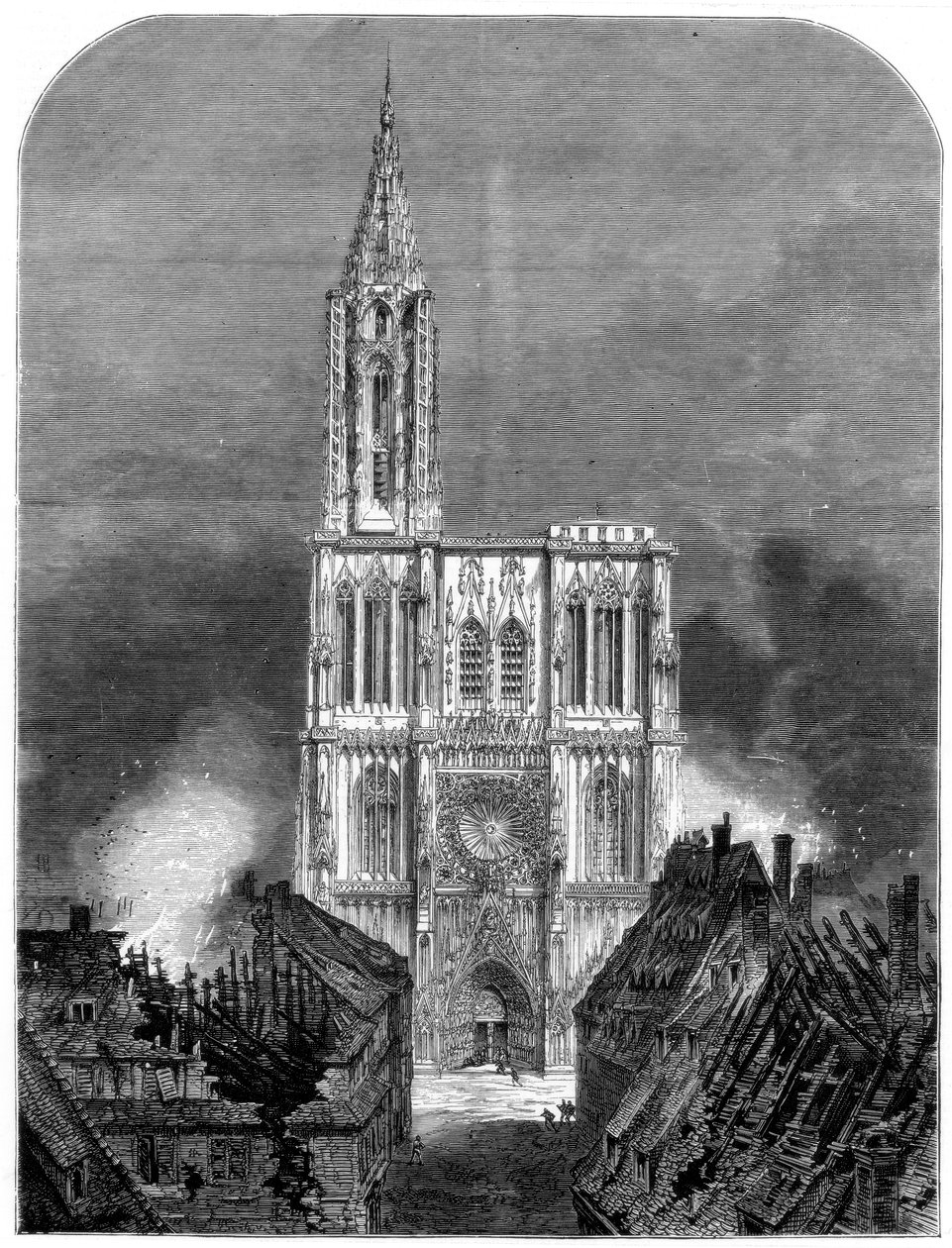 Cathédrale de Strasbourg pendant le bombardement final de la ville, guerre franco-prussienne, 1870 - Unbekannt