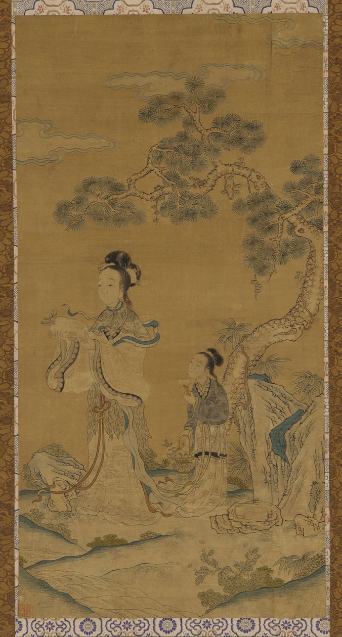 Tapisserie : une immortelle taoïste et son assistante sous un pin, dynastie Ming, 1368-1644 - Unbekannt