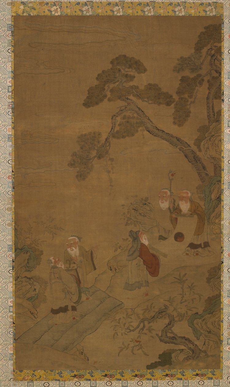 Tapisserie : cinq sages dans un jardin sous des pins, dynastie Ming à Qing, 1368-1911 - Unbekannt