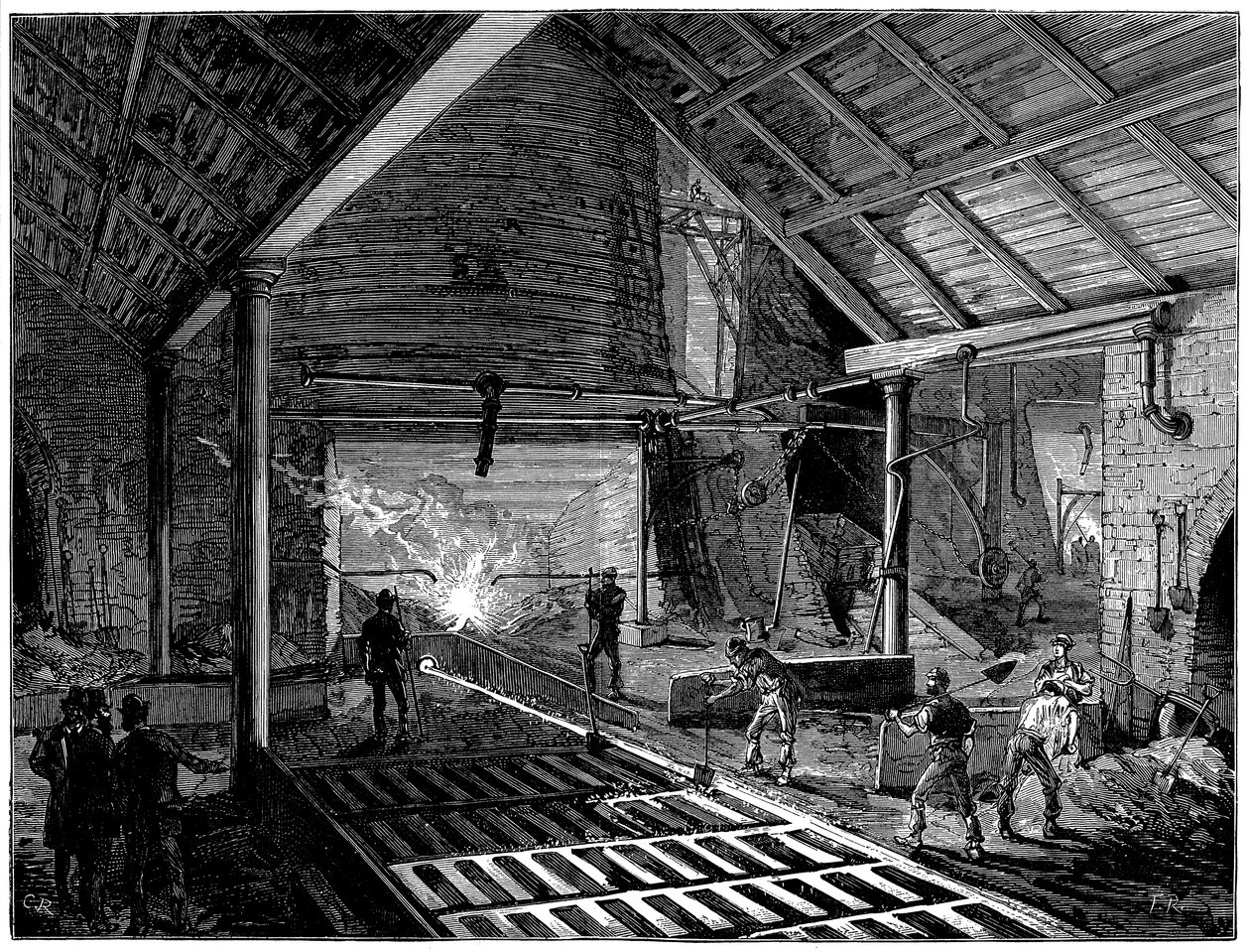 Taper un haut fourneau et couler du fer fondu dans les moules, vers 1885 - Unbekannt