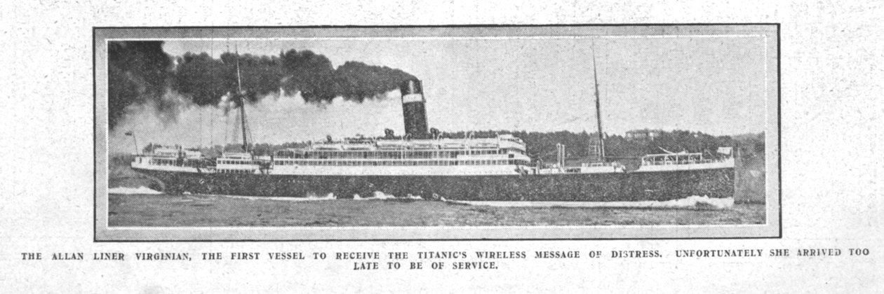Le paquebot Virginian de la compagnie Allan, le premier navire à recevoir le message sans fil..., 20 avril 1912 - Unbekannt