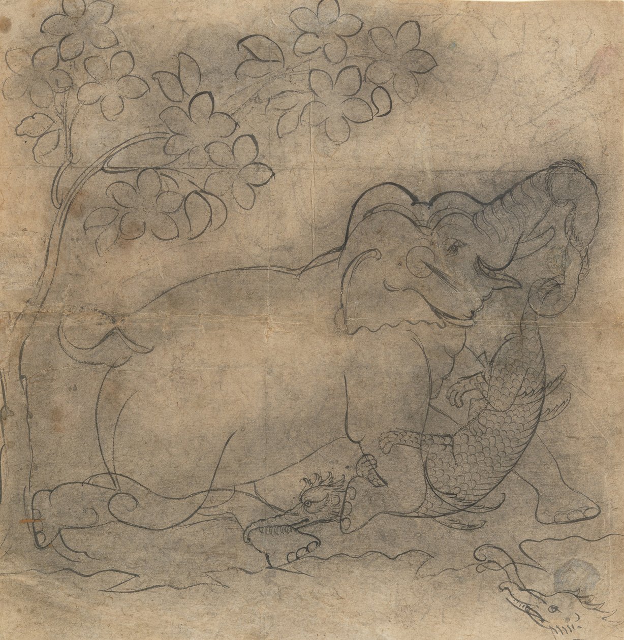 Le Roi Éléphant Lutte contre un Crocodile : Illustration d