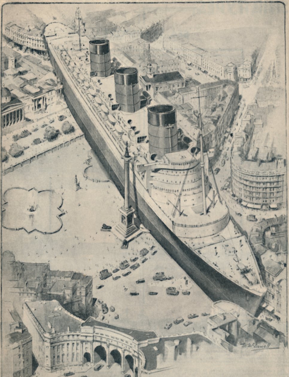 Le Queen Mary en relation avec Trafalgar Square, Londres, 1936 - Unbekannt