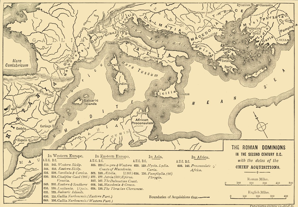 Les dominions romains au IIe siècle av. J.-C. avec les dates des principales acquisitions, 1890 - Unbekannt