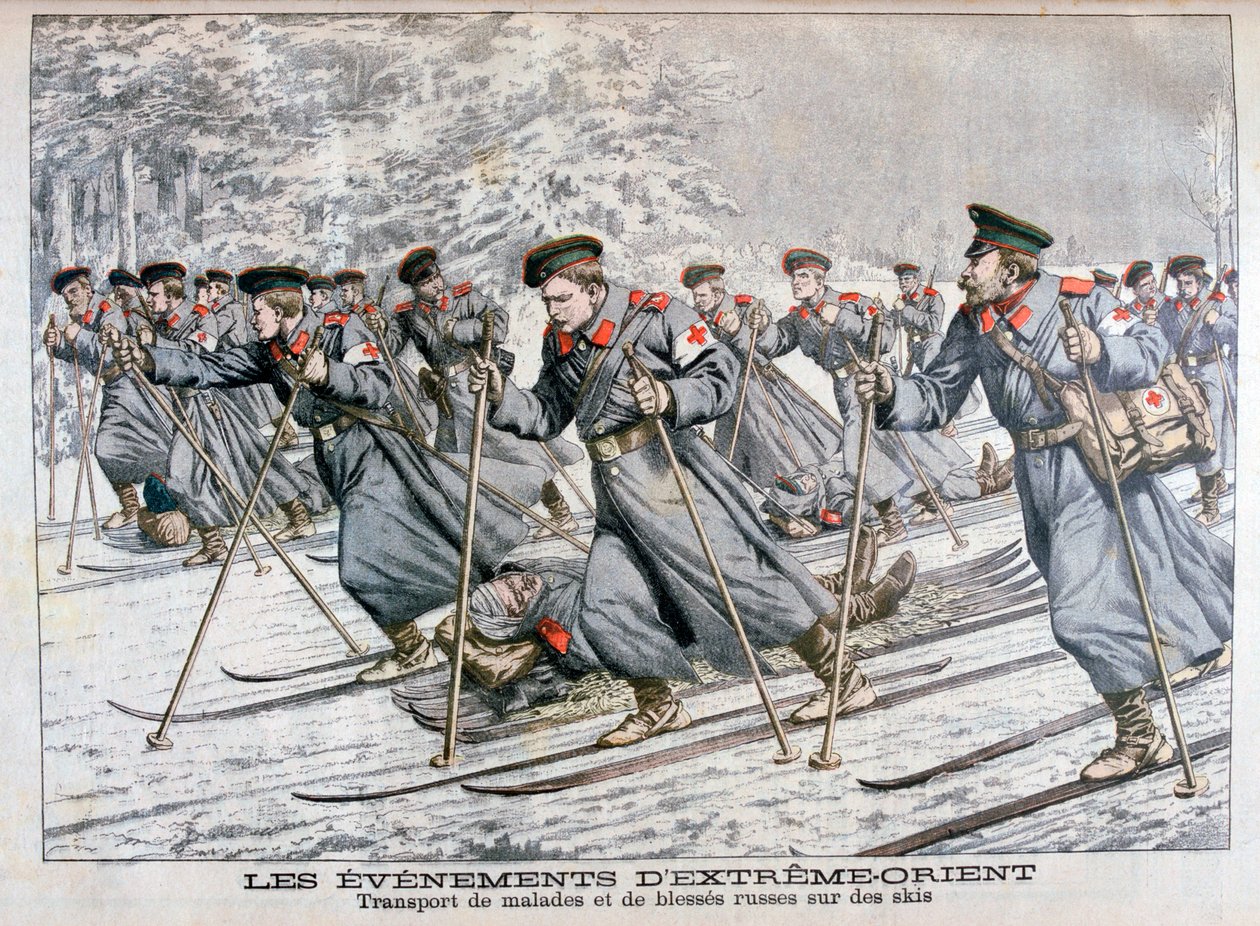 Transport de troupes russes malades et blessées sur des skis, guerre russo-japonaise, 1904 - Unbekannt