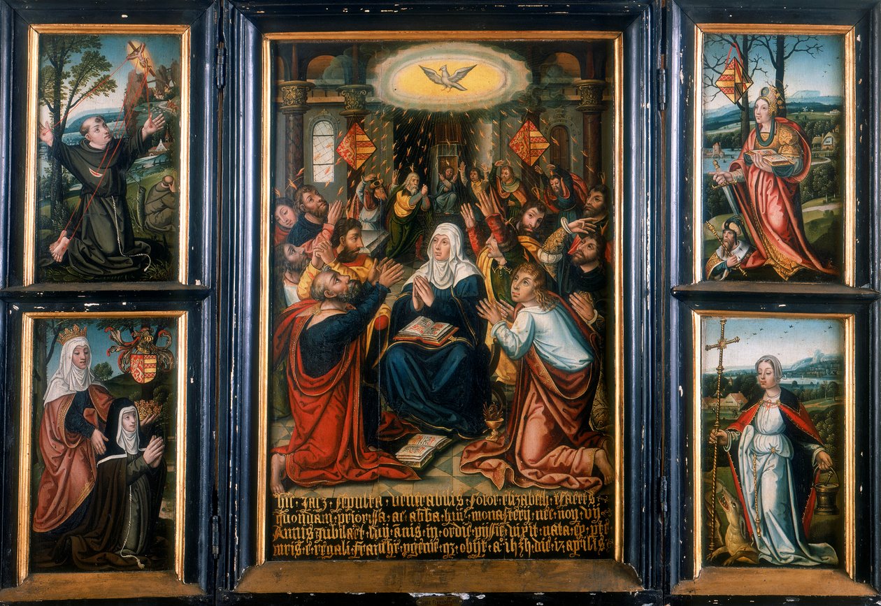 Triptyque, avec le panneau central montrant le Saint-Esprit à la Pentecôte - Unbekannt
