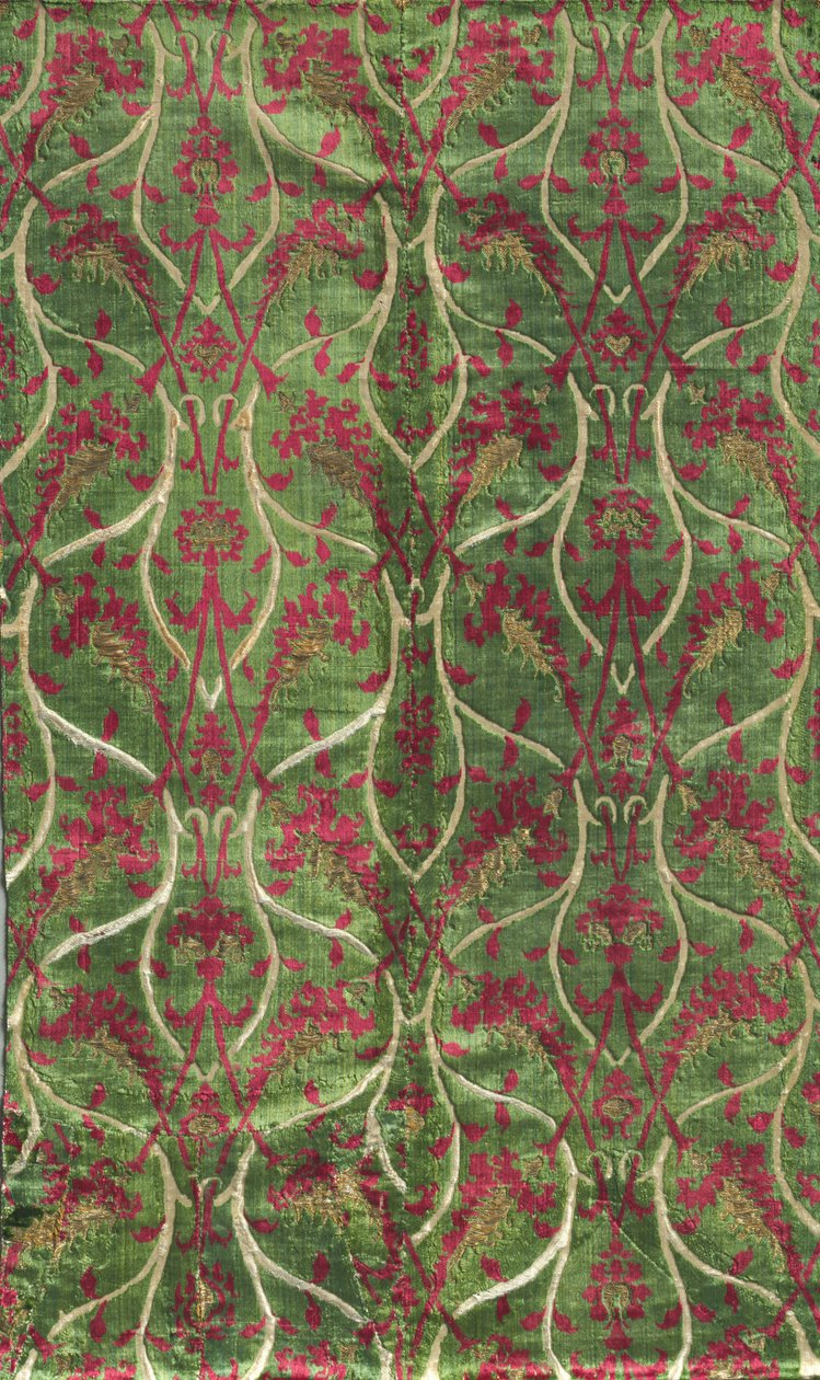 Velours bicolore avec or dans un motif en treillis doublement courbé, 1450-1500 - Unbekannt