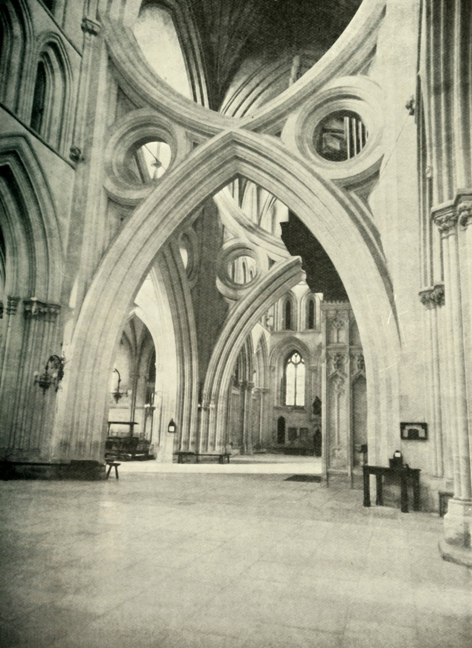 Arches inhabituelles dans la cathédrale de Wells - se rencontrent pour former une croix de Saint-André et ont été construites ainsi en 1338 - Unbekannt