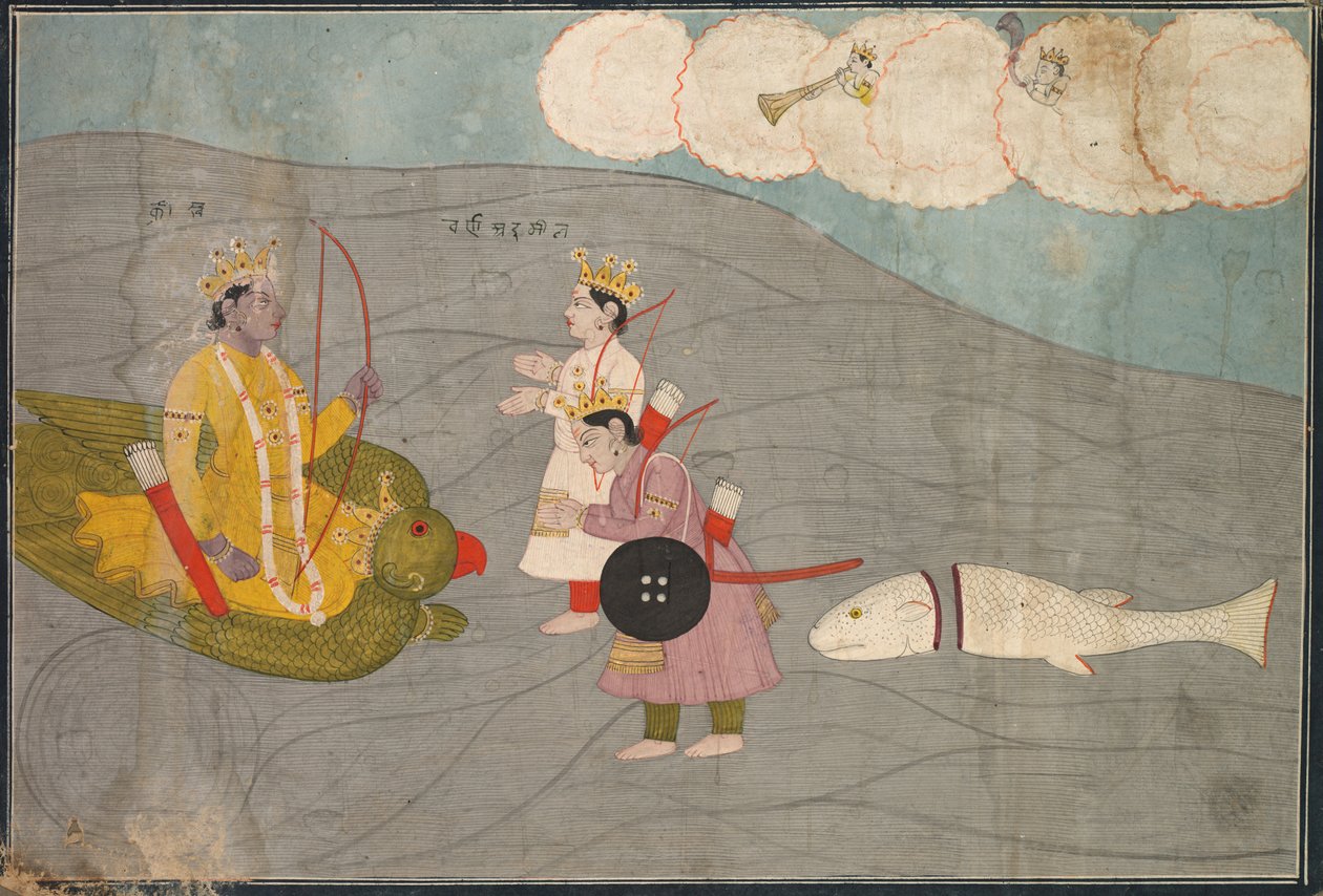 Les fils de Vanasura se soumettent à Krishna : Scène de la section Aniruddha Usha de Krishna Lila, vers 1840 - Unbekannt