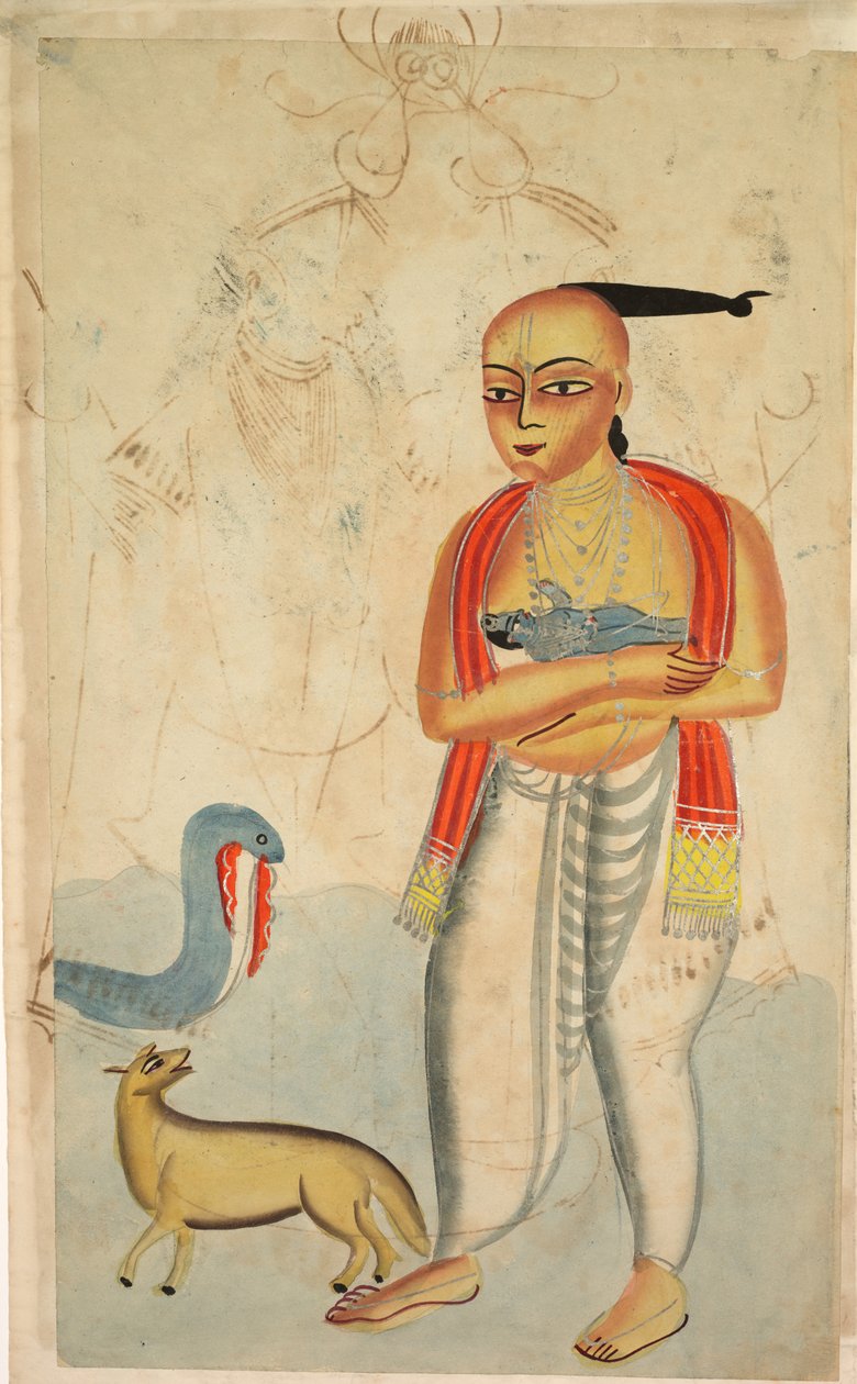 Vasudeva, le père de Krishna, fuyant avec Krishna rencontre un cobra et un chacal, 1800s - Unbekannt