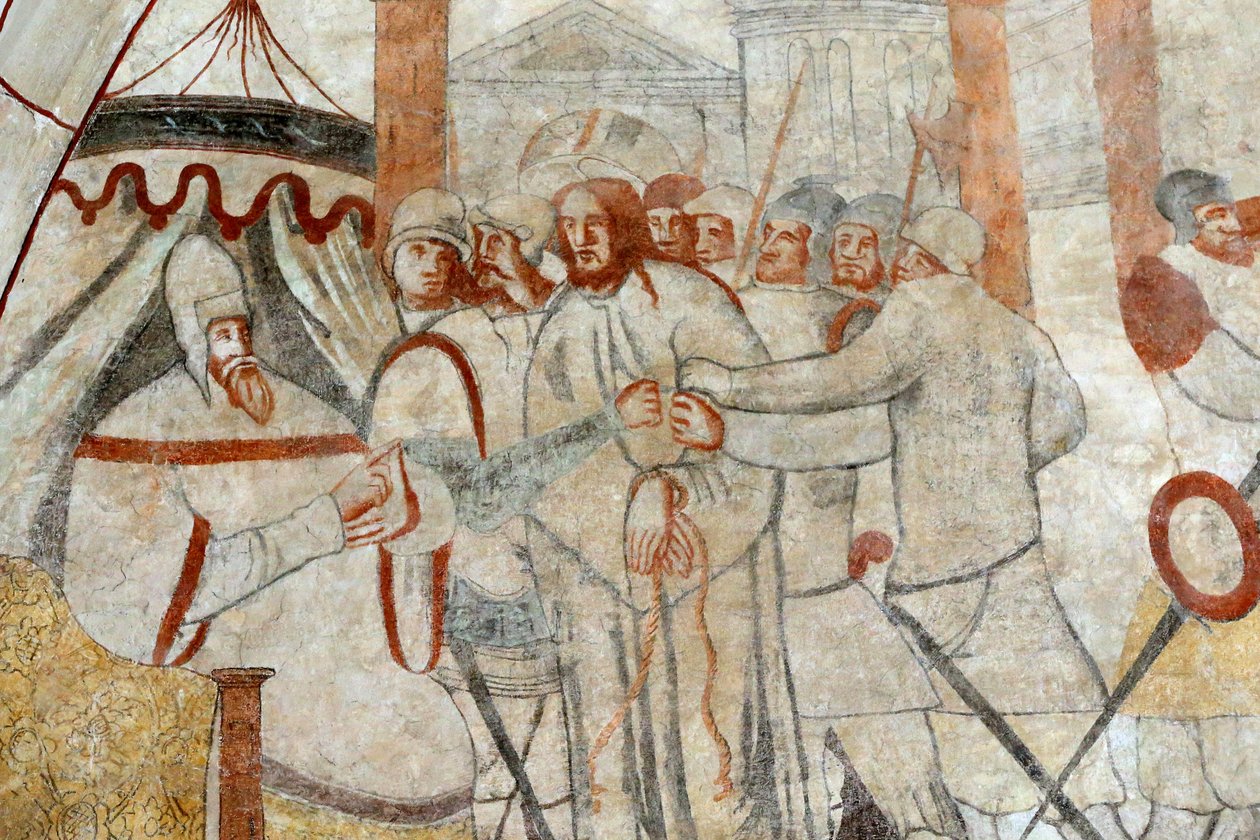 Église de Vault-de-Lugny. Peinture murale du 16ème siècle. Christ dans sa passion. Christ devant Pilate. France - Unbekannt