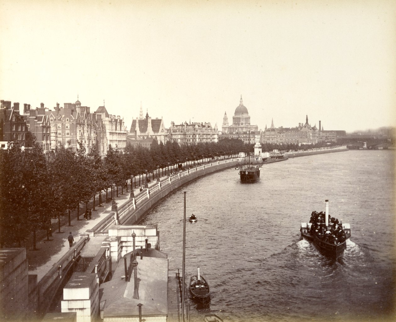 Victoria Embankment, montrant les jardins du Temple et la cathédrale Saint-Paul, Londres, 1887 - Unbekannt