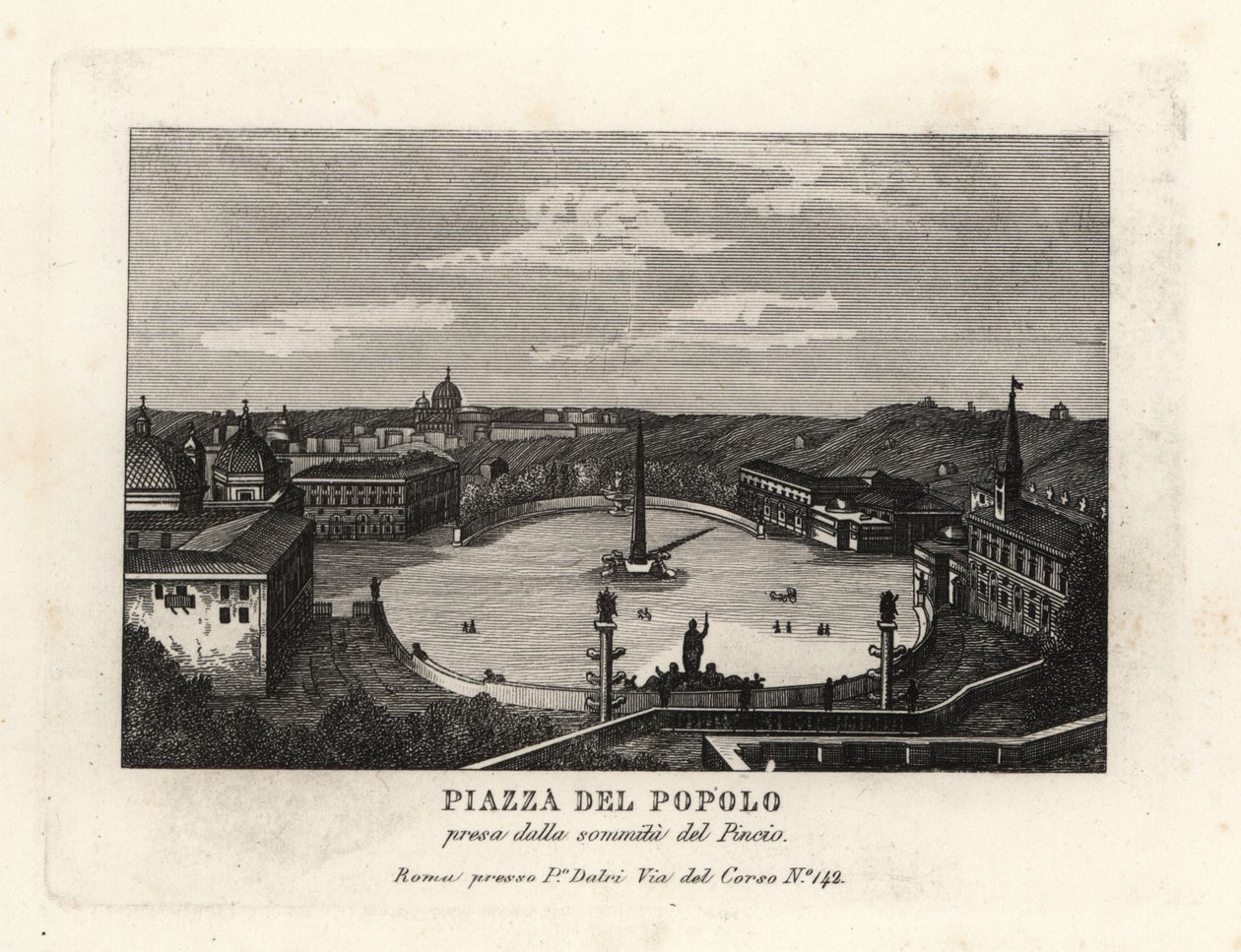 Vue de la Piazza del Popolo, Place du Peuple, avec un obélisque égyptien de Ramsès II d