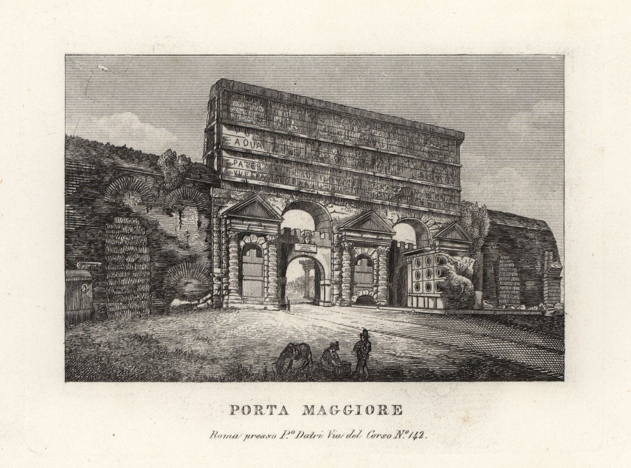 Vue de la porte Porta Maggiore avec aqueducs, Rome - Unbekannt