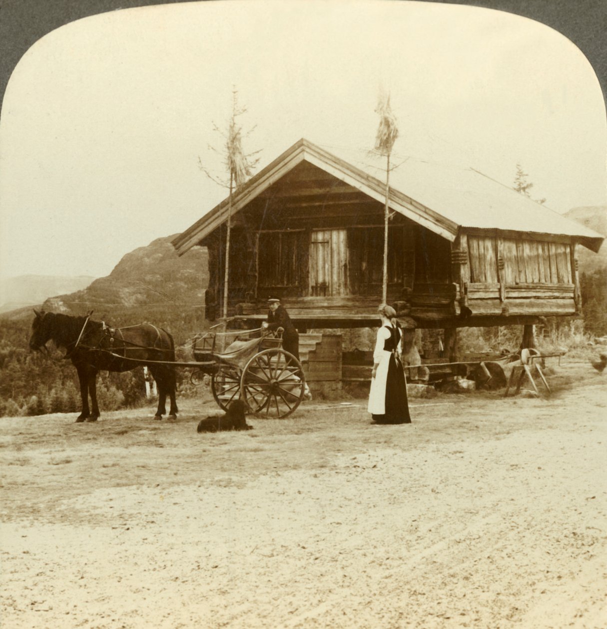 En attente de passagers sur la route près de Bolkesjo, Norvège, vers 1905 - Unbekannt