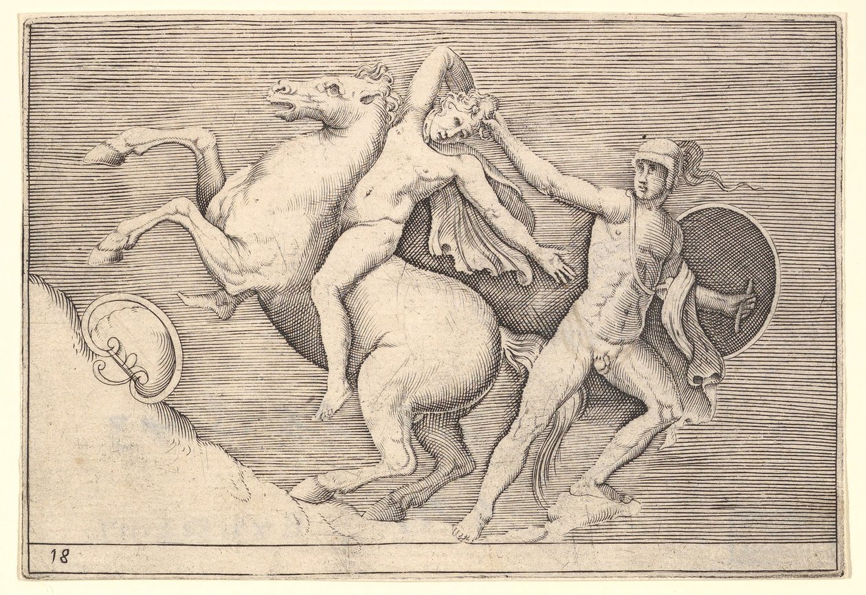 Guerrier tirant un cavalier de son cheval, d